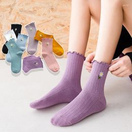 Women Socks Flower Cotton Japanese Korean Style Cute White Black Pink Colourful Loose Kawaii Floral Breathable Casual