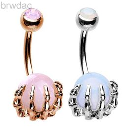 Navel Rings Stainless Steel Navel Rings Belly Piercing Button Ring Skull Hand with Ball Women Men Body Jewellery Gifts d240509