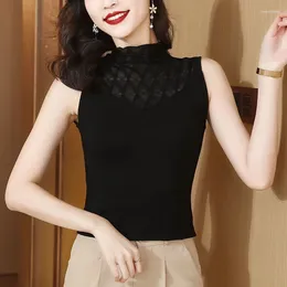 Women's Tanks #1250 Black Modal Tank Top Women Sleeveless Sexy Lace Turtleneck Tops Female Tight Short Elastic Office Woman Summer