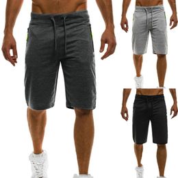 Men's Shorts Stretch Sports Mid Waist Pockets Solid With Zip Men Casual Drawstring