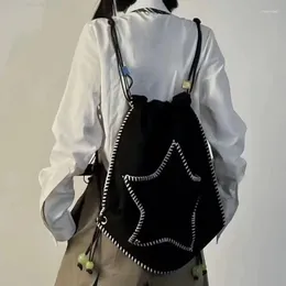 School Bags Y2K Women Casual Kawaii Book Backpack Star Black Shoulder Leisure Crossbody Bag Kids Travel Girls Ladies Student Schoolbag