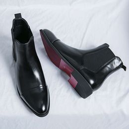 Für rote Sole PU-Knöchel Business Round Ze Zehen Slip-on Mens Stiefel kostenlose Versandgröße 38-46 Männer Schuhe