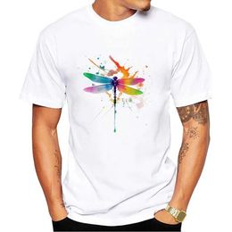 Men's T-Shirts THUB New Style Men T-Shirt Dragonfly Rainbow Printed T Shirts Short Slve Tshirts Harajuku T Y240509