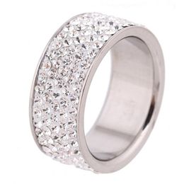 Wholesale 5 Row Lines Clear Crystal Jewellery Fashion Stainless Steel Engagement Rings For Women Girls Free Shipping 210L