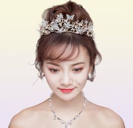 Luxury Crystal Beads Pearl Butterfly Costume Jewellery Sets Floral Rhinestone Choker Necklace Earrings Tiara Wedding Jewellery Set1486899