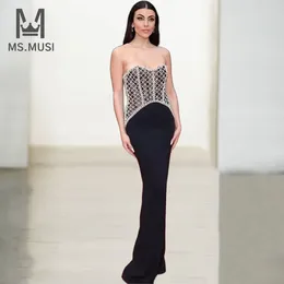 Casual Dresses MSMUSI 2024 Fashion Women Sexy Strapless Diamond Crystal Sequins Bandage Sleeveless Bodycon Party Event Maxi Dress Vestidos
