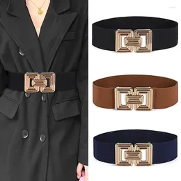 Belts Women's Belt Fashionable Golden Buckle Retro Trendy Elastic Weaving Wide Waist Cover Paired With Coat Dress Lady
