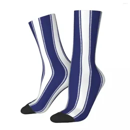 Men's Socks Navy Blue And White Striped Men Women Fashion Novelty Spring Summer Autumn Winter Middle Tube Gift
