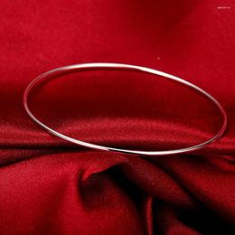 Bangle Silver Colour Fine Simple Circle For Women Charm Bracelet Fashion Party Jewellery Girl Student Christmas Gift