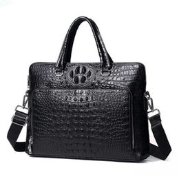 Luxury Design Mens Briefcase Genuine Leather Laptop Document Case Fashion Attache Messenger Bag Tote Portfolio Black Crocodile LJ201012 274j