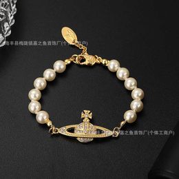 Brand High version new classic Westwood Saturn pearl bracelet with diamond inlay light luxury trend female