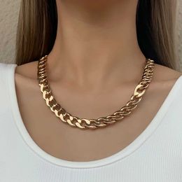 Chains Flashbuy Punk Cuban Link Chain Necklace for Women Men Vintage Heavy Metal Gold Colour Thick Chain Choker Necklace Chunky Jewellery d240509