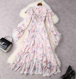 Casual Dresses European and American women039s clothing spring Horn long sleeve collar flounces Fashionable print fishtail dres5571578