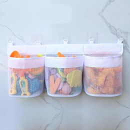 Storage Bags Bathroom Organizer For Shampoo Soap Breathable Mesh Toy Bag With Three Pockets Baby Bath Toys Mold-resistant