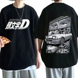 Men's T-Shirts Anime Drift AE86 Initial D Double Sided T Shirt O-Neck Short Slves Summer Casual Unisex R34 Skyline GTR JDM Manga T-Shirts T240506