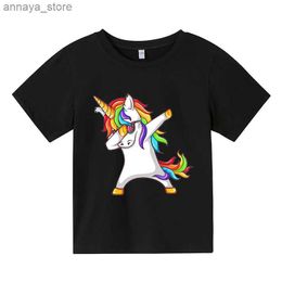 T-shirts White Cartoon Girl T-shirt Birthday Name T-shirt Baby Boy Childrens Top Childrens Cat and Horse ClothingL2405