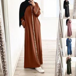 Ethnic Clothing Muslim Robe Fashion Splicing Panelled Sequins Dress Solid Colour Chiffon For Women Dubai Abaya Islamic Ramadan Outfit