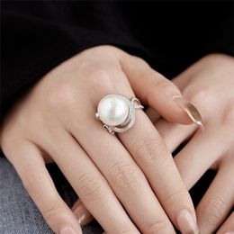 16mm shell pearl ring for woman 925 sterling silver designer bowknot diamond bands rings 5A zirconia luxury Jewellery women formal events friend gift box size 6-10