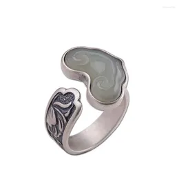 Cluster Rings S925 Silver Women's An Jade Ruyi Ring Chinoiserie Style Handmade Jewelry Thai Wholesale