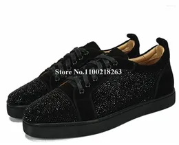 Casual Shoes Men Bling Rhinestones Sneakers Fashion Style Round Toe Crystals Patchwork Black Red White Blue Flat Leisure