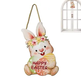 Decorative Figurines Happy Easter Sign Cartoon Cute Flower Headband Egg Decorations Wood Decor Spring Door Hanger For