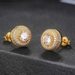 Stud Luxury Punk 2021 Trend Jewellery For Women Iced Out Zircon Hip Hop Men Piercings Earrings Round Gold Colour Whole {category}