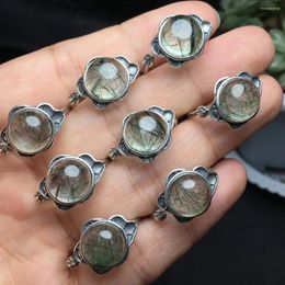 Cluster Rings 1 Pc Fengbaowu Natural Stone Green Rutilated Quartz Ring Round Cabochon 925 Sterling Silver Fashion Jewelry For Women Men