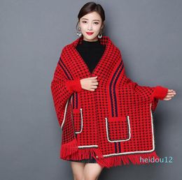 Scarves Women Blanket Wrap Houndstooth Knitted Cardigan Scarf Shawl Poncho Cape Winter Warm Thick Sweater Open Front Stoles With S5247088