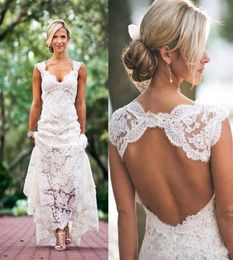 Chic Rustic Full Lace Wedding Dresses Cheap V Neck Open Back Sweep Train Boho Garden Bridal Gown Custom Made Country Style New 2013258351