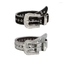 Belts Y2K Rhinestones Buckle Belt For Women Men Punk Star Hole Waist Strap Gothic Fashion Personality Cowgirl Skirt Waistband