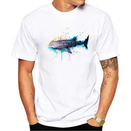 Men's T-Shirts THUB Painted Whale Tops Hammerhead Print Mens T-Shirt O-Neck Men Clothing Short Slve Male Casual Strtwear Y240509
