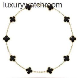 Vancleff High End Jewellery necklaces for Straight black agate ten flower necklace with doublesided clover collarbone chain a of Original 1:1 With Real Logo box