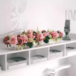 Vases Transparent Clear Acrylic Long Flower Vase Rectangular For Dining Table Party Wedding Decoration Rose Gift Box With Light