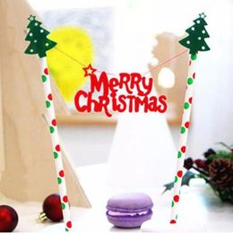 Whole 1PCS Merry Christmas theme Pastry flag with paper straw Cake Topper happy new years For birthday Christmas Decoration s6181867