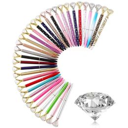 Big Wholesale Crystal 21Color Diamond Gem Ballpoint Pens Ring Wedding Metal Ballpen Kawaii Magical Pen Fashion School Office Supplies