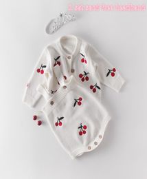 Cute Cherry Baby Girl 2PCS Sets 2020 Valentine Day Long Sleeve Sweater Coat Romper Princess Outfits Kids Clothes 02Y E860231446667