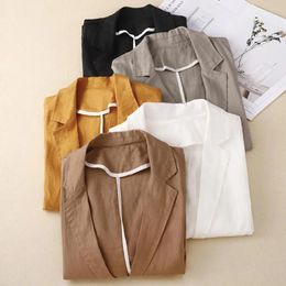 Women's Suits Summer Casual Suit Coat Lapel 3/4 Sleeve Single Button Jacket Solid Colour Pockets Design Sunscreen Thin