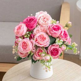 Decorative Flowers Wreaths Tenvity Artificial Flowers Silk White Peonies Home Room Vase Decoration Christmas Wreath Wedding Fake Bouquet Party Accessories