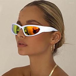 Sunglasses Cool Hip Hop Mirror Women Vintage Fashion White Frame Steampunk Sports Sun Glasses For Men Gothic Y2K 240N