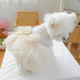 Dog Apparel Pet Wedding Dress Elegant Multi-layer Mesh With Bow Pearl Decor Easy Buttons Princess For Small Medium
