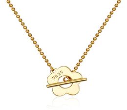 Sterling Silver Round Bead Chain Flower Choker Necklace 18K Gold O T Buckle Elegant Short For Women 925 Jewellery Pendant Necklaces3644408
