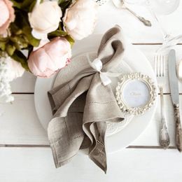 4 Pieces Linen Napkins Hemstitch Napkin Natural Dinner Custom Table For Party Wedding 240508