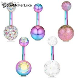 Navel Rings 5pcs/lot Navel Belly Button Rings Navel Bar Piercings CZ Gem Piercing Ombligo Stainless Steel Crystal Navel Piercings d240509