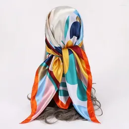 Scarves Elegant Floral Square Scarf | Versatile Silk-Feel Polyester Bandana For Women Chic Casual Accessory