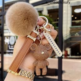 Keychains Lanyards designer key chain luxury bag charm female cute bear ring fashion fur ball pendant male trendy accessories number plate creative exquisite nice