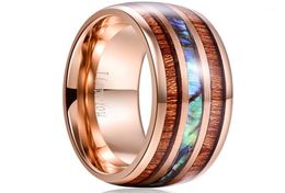 8MM Acacia Abalone Shell Tungsten Steel Ring Male Rose Gold Color Engagement Anniversary Birthday Gift Wood Men Ring Bague Homme15817767