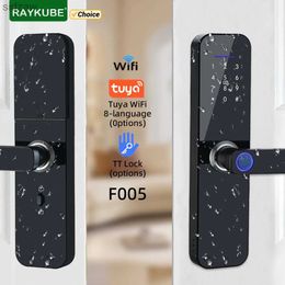 Smart Lock RAYKUBE F005 IP65 waterproof Tuya Wifi/TT lock electronic smart door lock with fingerprint/smart card/password/key/application unlocking WX