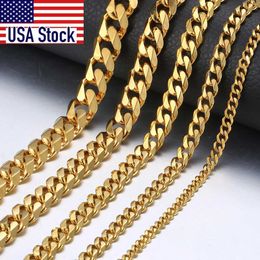 Chains Hiphop Stainless Steel Necklace Curb Cuban Link Chain For Men Women Gold Color Solid Metal Punk Jewelry Gift KNM08 d240509
