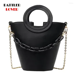 Shoulder Bags Vintage Chain Bucket Bag 2024 Fashion High Quality Leather Totes For Women Luxury Designer Handbag Messenger Purses