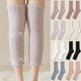 Women Socks 1 Pair Coral Fleece Leg Warmer Plush Warm Thick Knee Pads Stockings Solid Soft Home Sleep Floor Sock Boot Cuffs Foot Cover